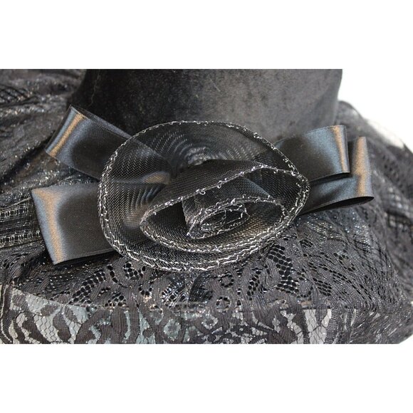 Halloween Tall Witch Hat Black Felt Rose Floral Lace Veil Costume Cosplay - Picture 2 of 9
